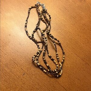 Choker Necklace Wood Wooden Bronze Beaded Multi Layer choker necklace.